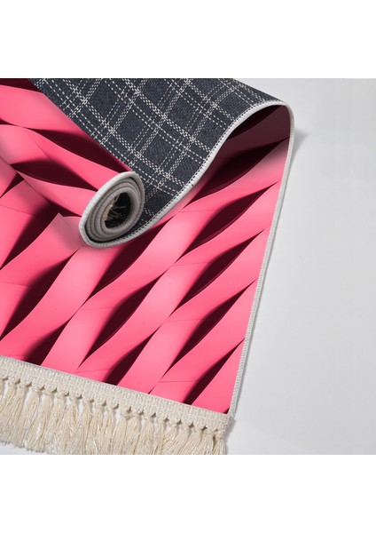 Kaymaz Dijital Mutfak & Salon Halı Star Pamuk Saçaklı Geometrik E5017 Pudra fırsatları