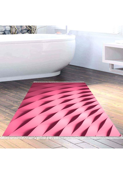 Kaymaz Dijital Mutfak & Salon Halı Star Pamuk Saçaklı Geometrik E5017 Pudra