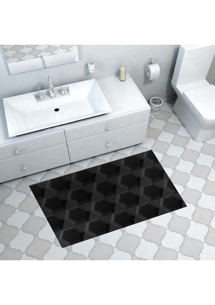 Kaymaz Dijital Mutfak & Salon Halı Trend Geometrik E5016 Siyah