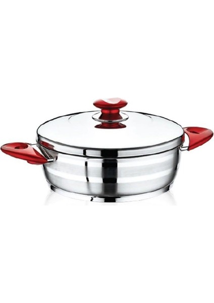 24X8 Basık Kırmızı Tencere, Dayanıklı ve Şık Mutfak Gereçleri