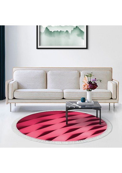 Kaymaz Dijital Mutfak & Salon Halı Yıldız Deri Saçaklı Yuvarlak Geometrik E5017 Pudra