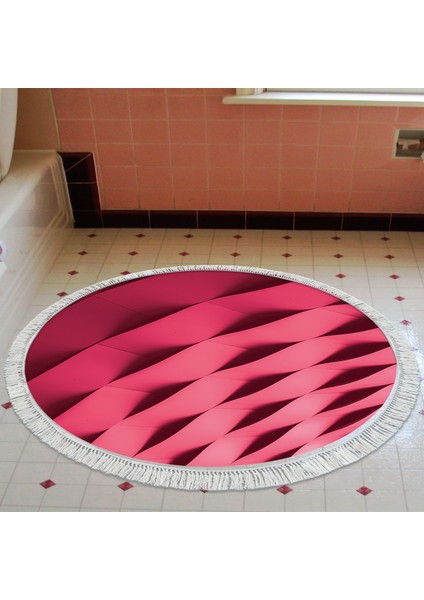 Kaymaz Dijital Mutfak & Salon Halı Yıldız Deri Saçaklı Yuvarlak Geometrik E5017 Pudra