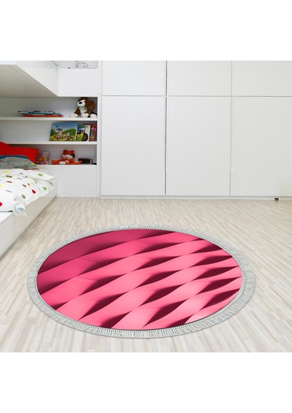 Kaymaz Dijital Mutfak & Salon Halı Yıldız Deri Saçaklı Yuvarlak Geometrik E5017 Pudra