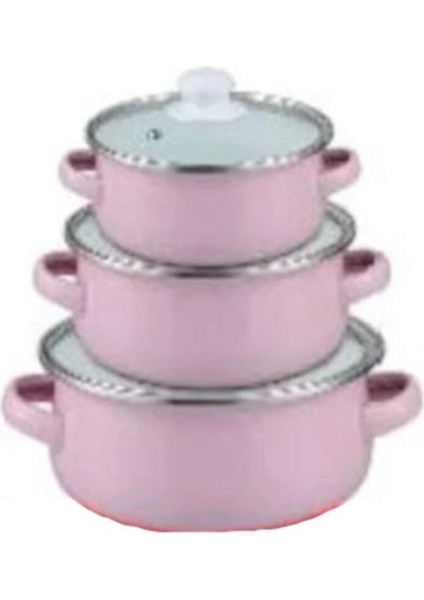 Pembe Renkli 3'lü Mini Metal Tencere Seti, Şık ve Kullanışlı Tasarım
