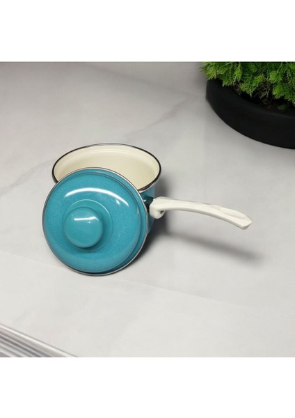 12 cm Emaye Tencere, 800 Ml, Turkuaz Kapaklı, Yumurta ve Sos Hazırlama.