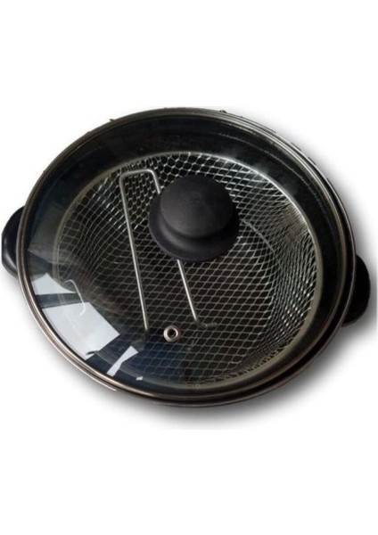 Şık Cam Kapaklı Emaye Cips ve Kızartma Tenceresi, Siyah fiyatları