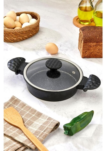 24 cm Siyah Döküm Granit Basık Tencere, El Yakmayan ve Dayanıklı Sapli fiyatları
