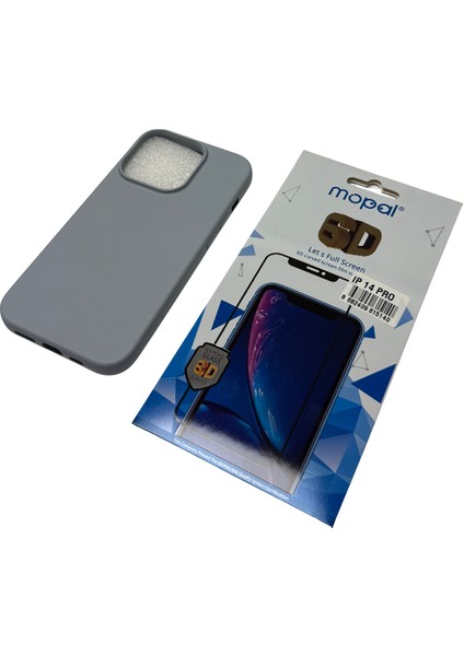 iPhone 14 Pro Gri Silikon Kılıf Kırılmaz Cam Hediye
