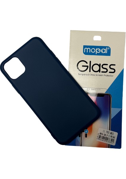 iPhone 11 Pro Max Lacivert Silikon Kılıf Kırılmaz Cam Hediye