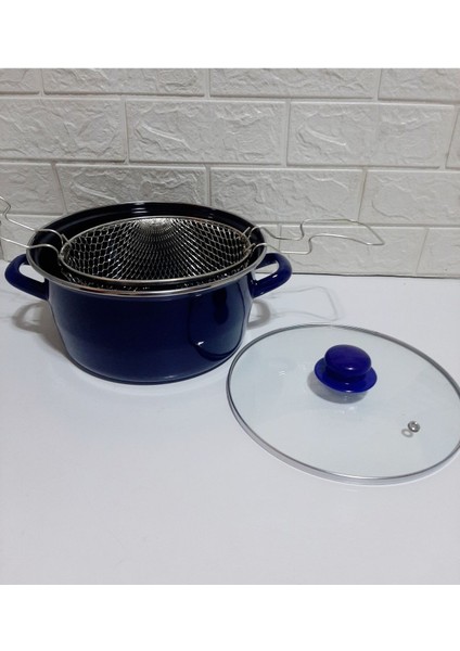 Lacivert Emaye Kızartma Tenceresi, 22 Cm, Dayanıklı ve Şık Tasarım