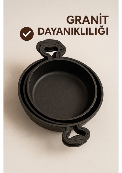 Şık Siyah Granit Tencere Seti, 3'lü, Dayanıklı ve Kullanışlı Mutfak Gereçleri modelleri