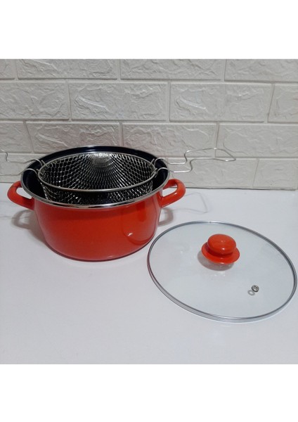 Turuncu Emaye Kızartma Tenceresi 22 Cm, Dayanıklı ve Şık Mutfak Gereci