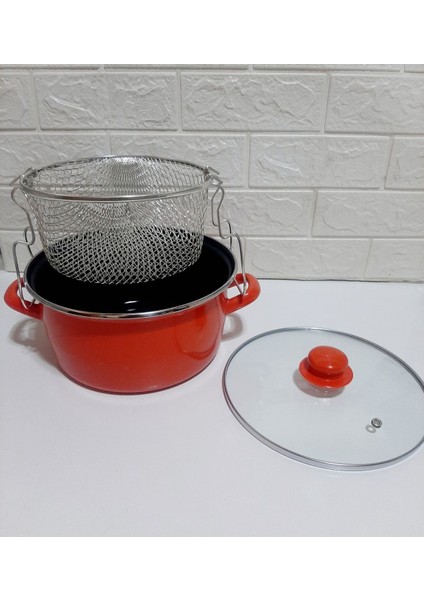 Turuncu Emaye Kızartma Tenceresi 22 Cm, Dayanıklı ve Şık Mutfak Gereci