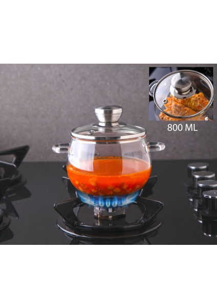 Isıya Dayanıklı Cam Tencere, 800 Ml, Şık ve Kullanışlı Mutfak Gereci