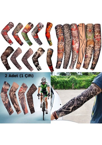 2'li Giyilebilir Tattoo - Çorap Tattoo - Giyilebilir Dövme - Bez Tattoo - Bez Dövme - Esnek Yapay Tattoo - Çorap Dövme Kol 2 Adet modelleri