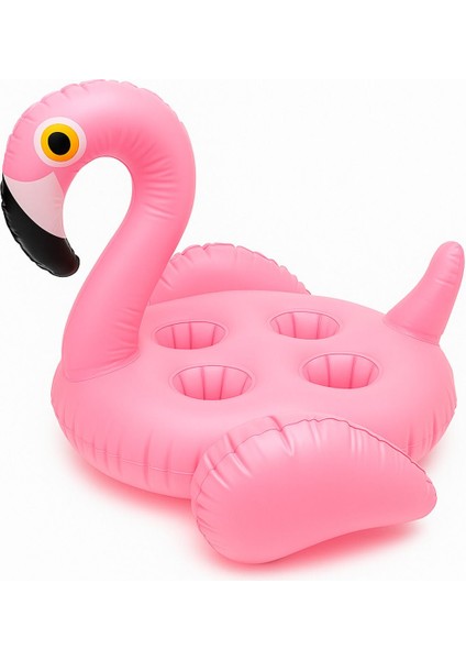 Pembe Flamingo Şekilli 4 Gözlü Şişme Havuz Içecek Tutucu