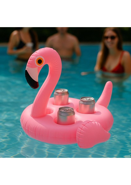 Pembe Flamingo Şekilli 4 Gözlü Şişme Havuz Içecek Tutucu fiyatları