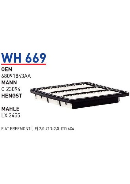 WH669 Oem 68091843AA Fıat Freemont Jf 2.0 Jtd 2.0 Jtd 4x4 Hava Filtre