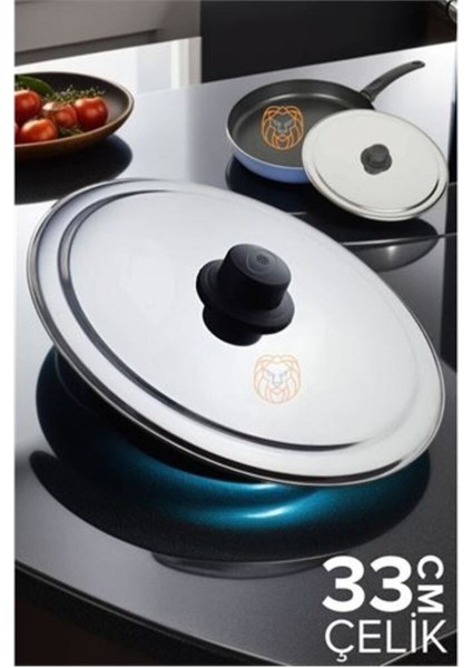 33 cm Çelik Kızartma Tavası Kapağı Beyaz, Dayanıklı ve Uyumlu Tasarım