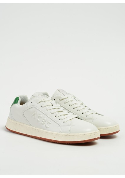 Beyaz-Yeşil Erkek Deri Sneaker Shacbtl