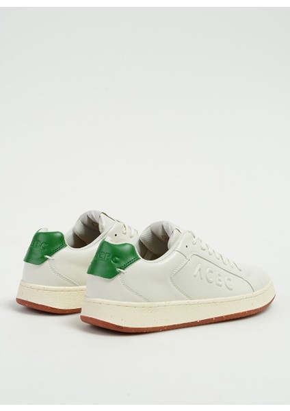 Beyaz-Yeşil Erkek Deri Sneaker Shacbtl