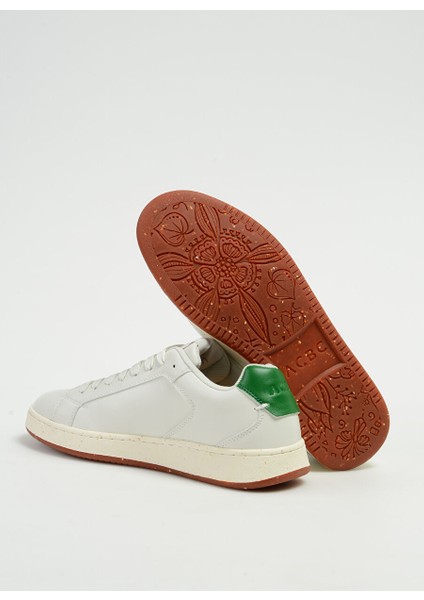 Beyaz-Yeşil Erkek Deri Sneaker Shacbtl