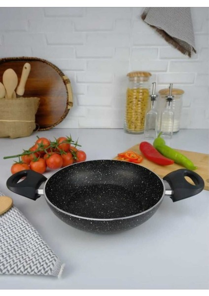 22 cm Siyah Granit Kulplu Tava, Yapışmaz ve Dayanıklı Yüzeyli