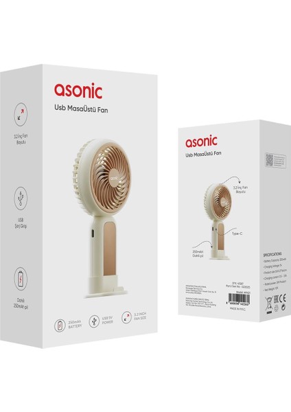 AFN21 Krem 250MAH Dahili Pil Elde Taşınabilir Masaüstü USB Fan Şarjlı Type-C Şarj indirimleri