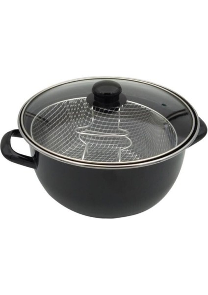 24 cm Emaye Kızartma Tenceresi, Siyah, Pratik ve Dayanıklı Kullanım Sağlar