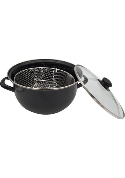 24 cm Emaye Kızartma Tenceresi, Siyah, Pratik ve Dayanıklı Kullanım Sağlar fiyatları