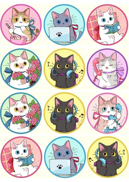 Kedi Sticker Telefon Laptop Notebook Tablet Defter Matara Stiker Etiket ST1333