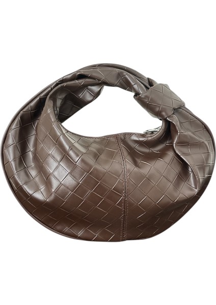Kadın Düğümlü Oval Kapitoneli El Çantası - Kahverengi