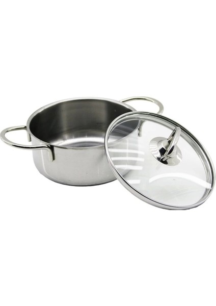 14CM Çok Renkli Mini Çelik Tencere Cam Kapak