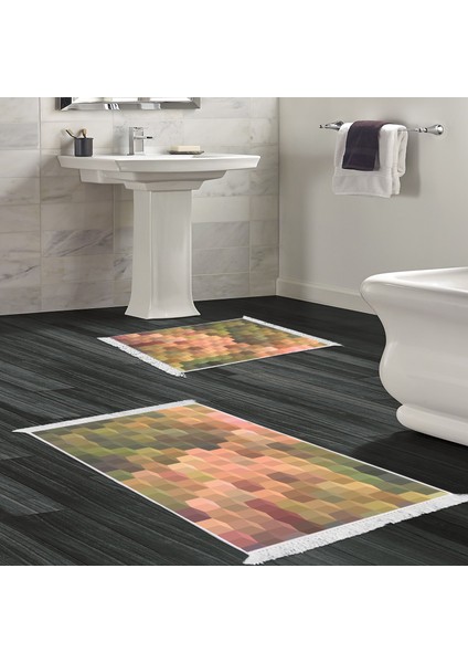 Kaymaz Taban Djt Klozet Takımı Star Pamuk Saçaklı Geometrik E5014 Renkli