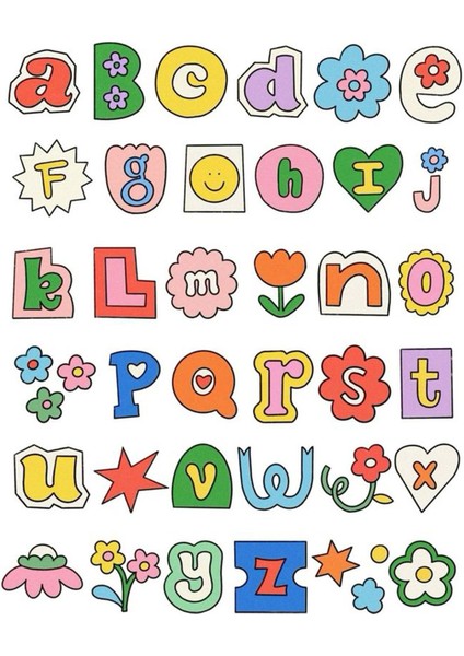 Çiçek Harfler Sticker Telefon Laptop Notebook Tablet Defter Matara Stiker Etiket ST965