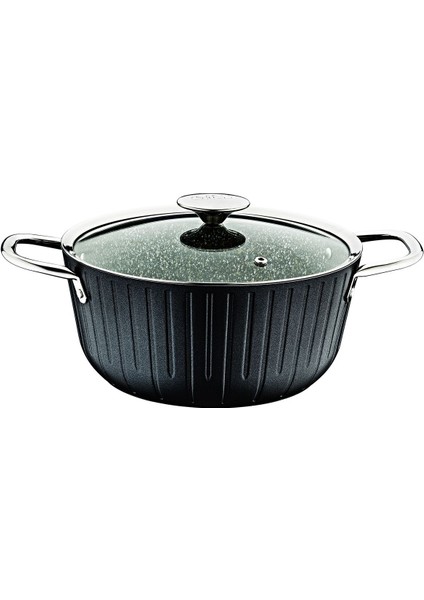 2'li Cam Kapaklı Derin Tencere Seti, Bio Granit, 24X11 Cm, 4,0 Litre, Siyah