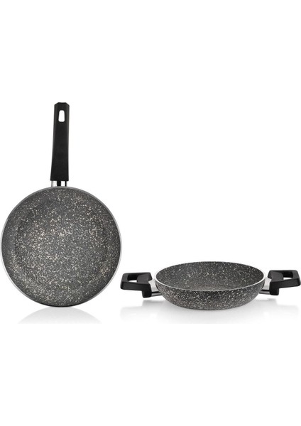 Gri 2'li Sahan ve Tava Seti, 20 ve 26 Cm, Dayanıklı ve Şık Mutfak Gereçleri