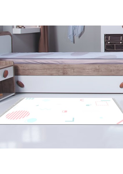 Kaymaz Dijital Mutfak & Salon Halı Trend Saçaklı Geometrik E5015 Beyaz