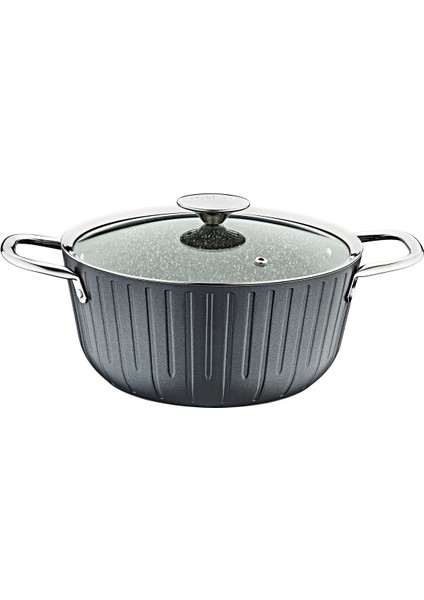 Derin Tencere 2'li Set, Cam Kapak, 24X11 Cm, 4l, Bio Granit, Antrasit