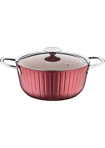 2'li Derin Granit Tencere Takımı, Cam Kapak, 24X11 Cm, 4,0 Litre, Bordo