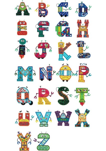 Robot Harfler Sticker Telefon Laptop Notebook Tablet Defter Matara Stiker Etiket ST951