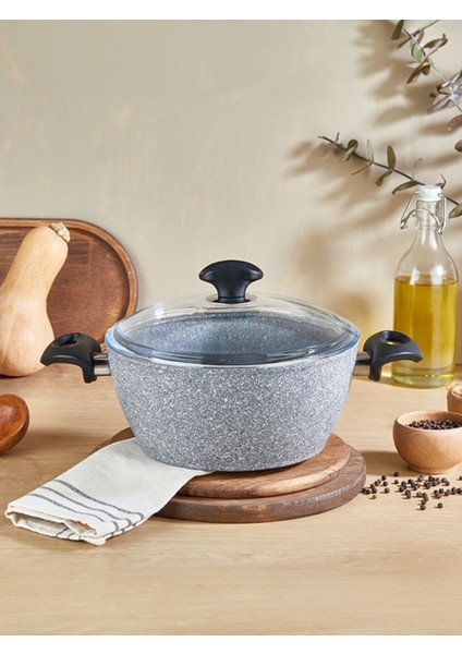 Derin 20 cm Granit Tencere, Gri, Dayanıklı ve Şık Mutfak Gereci