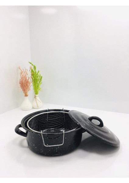 Siyah Emaye Kızartma Tenceresi, Şık ve Dayanıklı Fritöz