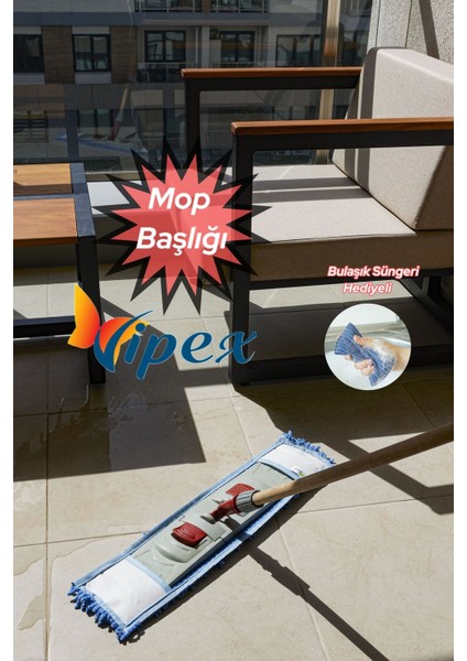 Mavi 60 cm Şönil Püsküllü Yedek Mop Başlığı, Pratik Temizlik Sağlar.