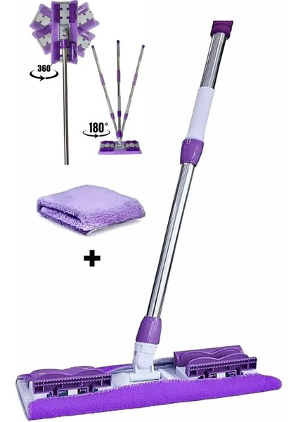 Mor Kıskaçlı Mikrofiber Cam ve Yüzey Temizleme Mopu (Yedek Bezli)