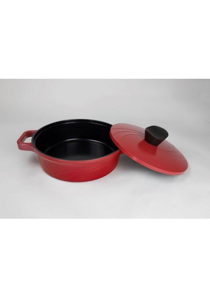 Alüminyum Sığ Tencere 24CM Kırmızı, Dayanıklı ve Şık Mutfak Gereçleri