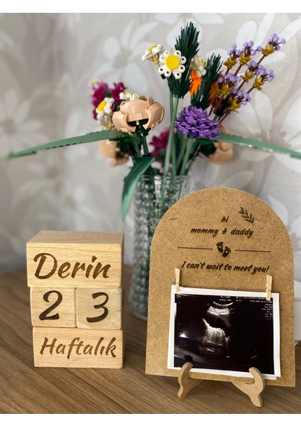 Bebek Ultrason Çerçevesi Anne Bebek Hatıra Anı Ultrason Fotoğrafı Ahşap Sergileme Çerçevesi Stantlı