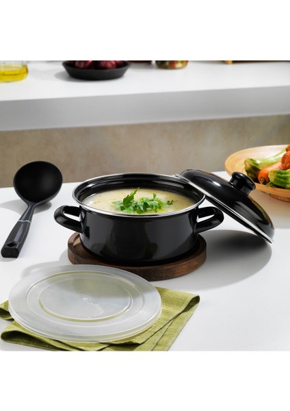 Emaye Tencere 18 Cm, Sakla ve Pişir, Şık ve Dayanıklı, Siyah Renk