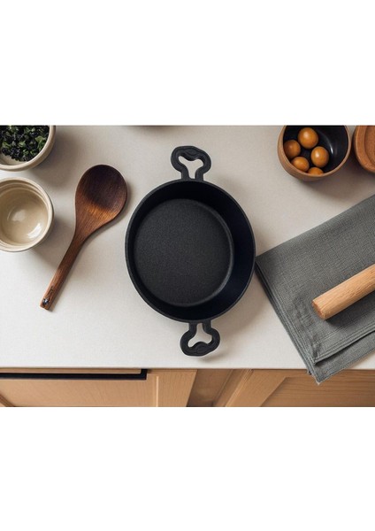 20 cm Siyah Granit Tencere, Yapışmaz ve Isıya Dayanıklı Yüzeyli
