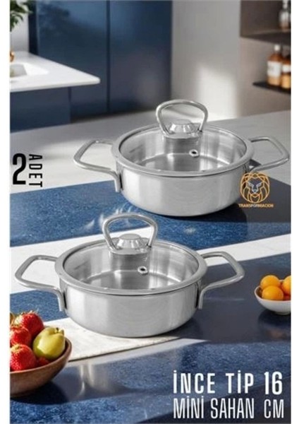 Çok Renkli Mini Kapaklı Sahan Tencere 2'li Set, 16 Cm, Dayanıklı Çelik Malzeme